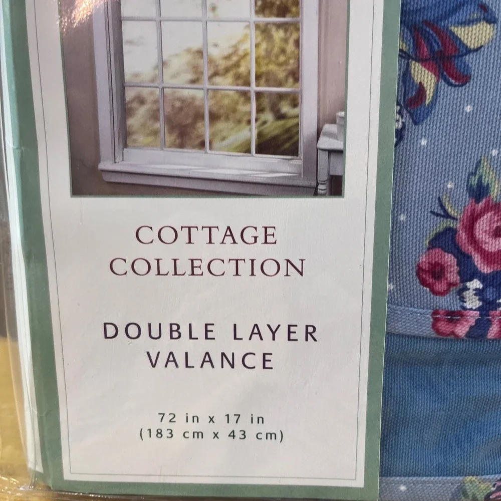 Waverly Garden Room Hillside Double Layer Valance Vtg Blue Floral 72x17 NEW